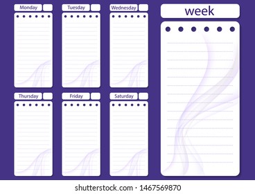 Stylish weekly, daily planner template. Organizer and schedule with notes and to-do list. Vector illustration.