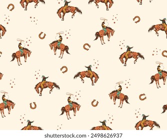 Vaqueros occidentales con estilo rodeo sin costuras del salvaje oeste rural Paisaje Ilustración vectorial de la granja de montaña , Diseño para la moda, tela, textil, Fondo de pantalla, envoltura y todos los estampados