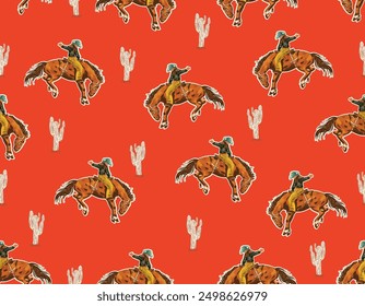 Stylish western Cowboys rodeo  seamless  from wild west rural Landscape mountain farm vector illustration ,Design for fashion , fabric, textile, wallpaper , wrapping and all prints