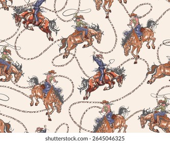 Stylish western Cowboys rodeo  seamless  from wild west rural  vector illustration ,Design for fashion , fabric, textile, wallpaper , wrapping and all prints