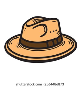 Stylish wheat-colored cowboy hat illustration with a wide brim and detailed texture. Ideal for Western themes, country designs, or rustic projects. High-quality and versatile artwork.