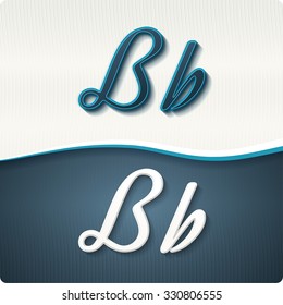 The stylish white and blue italic letters of the alphabet, three-dimensonail, with shadows. The capital letters "B" and lowercase "b." Set, vector EPS10.