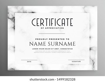 stylish white certificate design with marble texture