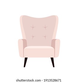 Stylish white comfortable chair in flat cartoon style. Part of the interior of a living room or office