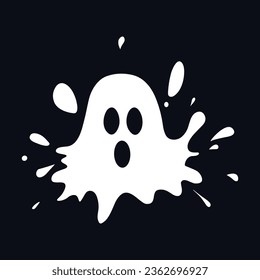 Stylish white ghost splash icon, Halloween symbol. Spooky logo.