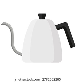 A stylish white gooseneck kettle used by baristas for precise pour over coffee brewing methods