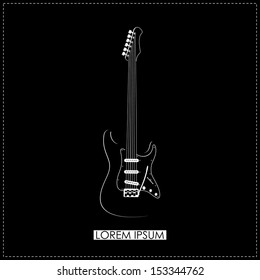 Stylish white guitar on black. vector