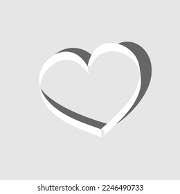 Stylish white ribbon heart with a shadow on a gray background. Inside the form is an area for text.