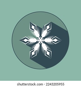 Stilvolle weiße Schneeflocke mit Schatten. Neujahr-Attribute in trendigen Farben des Jahres 2023. Die Illusion eines dreidimensionalen Bildes.