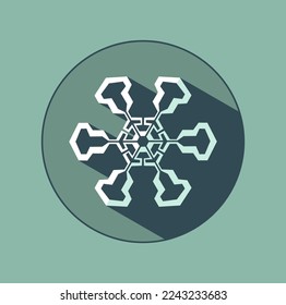 Stylish white snowflake with shadows. New Year's attributes in trendy colors of 2023. The illusion of a three-dimensional image.