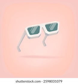Stylish White Sunglasses Flat Lay Vector Illustration on Peach Background, Perfect for Summer Fashion and Accessory Designs, Ideal for Social Media and Marketing