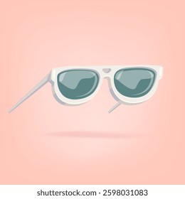 Stylish White Sunglasses Flat Lay Vector Illustration on Peach Background, Perfect for Summer Fashion and Accessory Designs, Ideal for Social Media and Marketing
