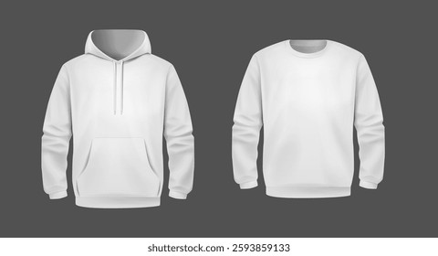 Stylish White Unisex Hoodie. Front and Back View. Sports hoodies. Cozy clothes.