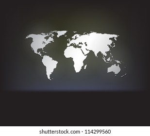 Stylish white world map on a dark background with cool glowing effects. EPS10 vector.