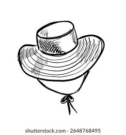 Stylish wide-brimmed hat illustration, perfect for summer outings and outdoor activities in the sun