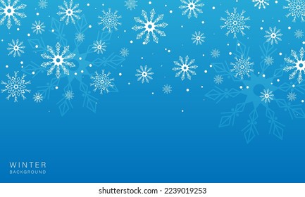 Stylish winter background with white snowflakes for cards, presentations and design