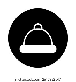 Ilustração elegante do ícone do chapéu de gorro de inverno em design elegante plano no fundo circular preto