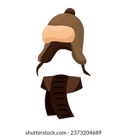 Stylish winter hat and scarf for children on white background