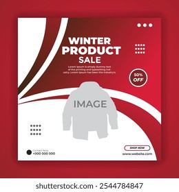Stylish Winter Product Sale Promotion Template Eye-catching Jacket Ad Design for Social Media.