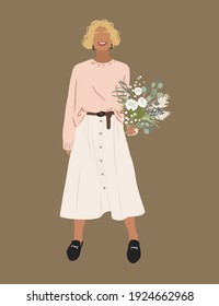 Mujer de diseño con ramo de flores, estilo minimalista. Ilustración contemporánea de moda. 

Simple y elegante plantilla de diseño para tarjeta, afiche, volante y otros.