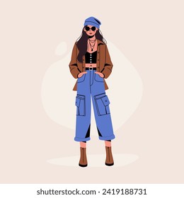 Collection of stylish young women dressed in trendy clothes. Set of  fashionable casual and formal outfits. Bundle of cute girl hipsters or  trendsetters. Flat cartoon colorful vector illustration. Stock Vector