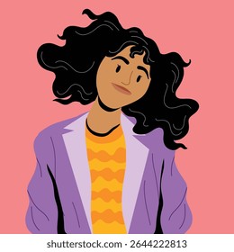 Stylish Woman with Curly Hair in Colorful Outfit Illustration