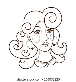 Stylish woman face hand drawn vector illustration