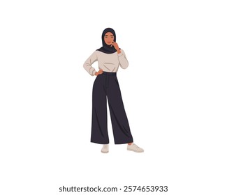 Stylish Woman in Hijab Minimalistic Illustration of Modern Modest Fashion