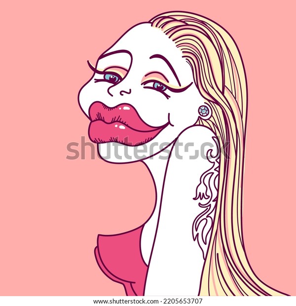 Stylish Woman Portrait Long Blonde Hair Stock Vector Royalty Free 2205653707 Shutterstock 