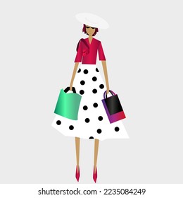 Stylish woman shopping day vector illustration