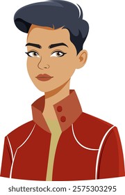 Stylish woman with short hair and red jacket