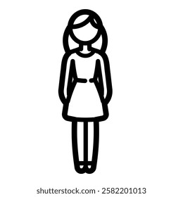 Stylish Woman Silhouette Outline Icon Isolated On White Background