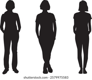 Stylish Woman Standing with Relaxed Pose SIhouette Hand in Pocket