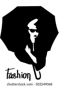 Stylish woman under an umbrella. Vector.