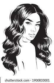 stylish woman with wavy hairstyles. fashion illustration