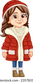 A stylish woman wearing glasses, a beanie hat, and a parka fur coat for the winter season