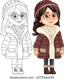 Stylish woman wearing glasses, beanie hat, and parka fur jacket in winter