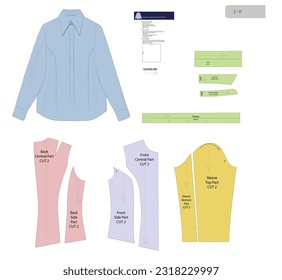 Stylish woman's long sleeve fitted shirt sewing pattern with stand collar and cuffs. Tailored for a flattering fit, it exudes sophistication and versatility. Sizes small and medium