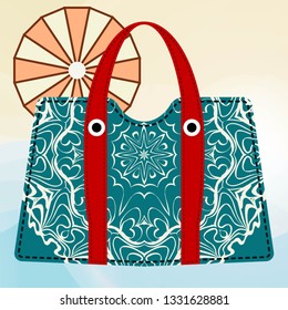 Stylish women beach bags with mandala. Vector illustration.