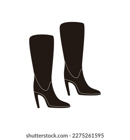 Stylish women high boots. Fashion elegant shoes, cartoon basic spring fall footwear garment. Vector flat illustration