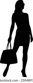 A stylish women holding handbag. flat style silhouette vector design. transparent background.