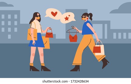 Stylish women shopping with face masks