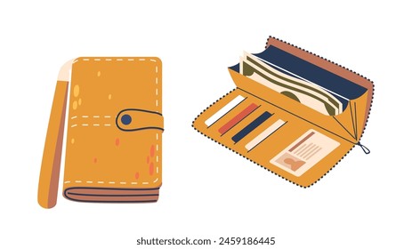 Stylish Women Wallet Shown Open And Closed, Displaying Compartments For Cards, Cash, And Id, Emphasizing Their Utility