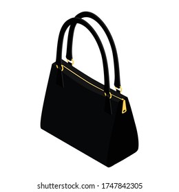 Stylish women's accessorie. Beautiful women's handbag on a white background. Black. Isometric view. Vector