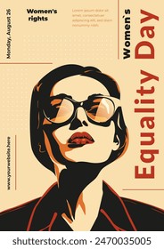 Stylish Women's Equality Day Retro Poster modern color. Vector illustration of abstract background for magazine or cover. Female holiday, celebrated annually in August 26. Women right history month