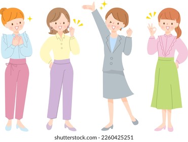 Stylish women's facial expressions set illustration material
