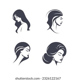 stylish women's hairstyles sillhouette, beauty salon logo templates. Icon set vector illustration