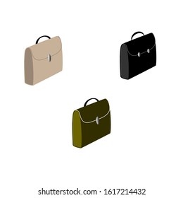 Stylish womens handbag. Fashionable feminine accessory. Trendy leather, glamour accessories of different types isolated on white background. Colorful vector illustration.