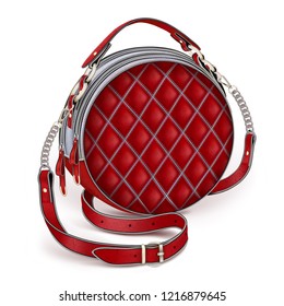 Stylish women's leather round red handbag