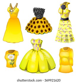 Stylish womens yellow dresses. Vector.